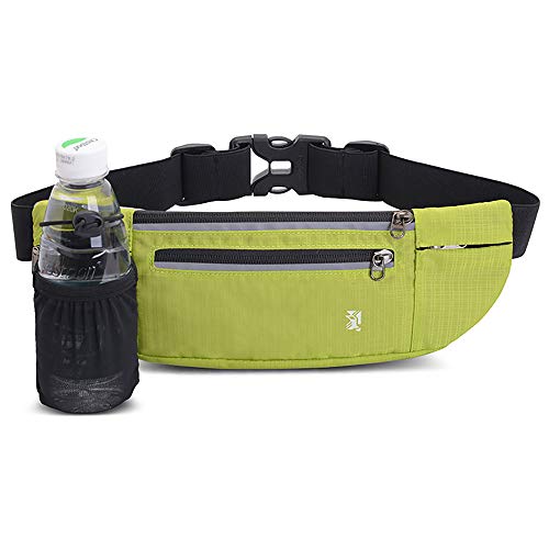 Peicees Fanny Pack with Water Bottle Holder Waist Bag for Men Women Water Resistant Lightweight Reflective Adjustable Running Belt Headphone Bag Travel Pocket for Outdoor Camping Fitness Hiking