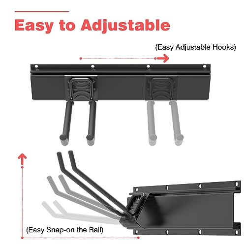 Mutilife Tool Storage Rack, 64Inch 4 Packs Rails &10 Packs Adjustable Hooks Garden Tool Organizer For Garage Tool Organizer Wall Mount, Aluminum Steel For Garden (64 Inches 4 Rail) Gifts For Men #TOP4