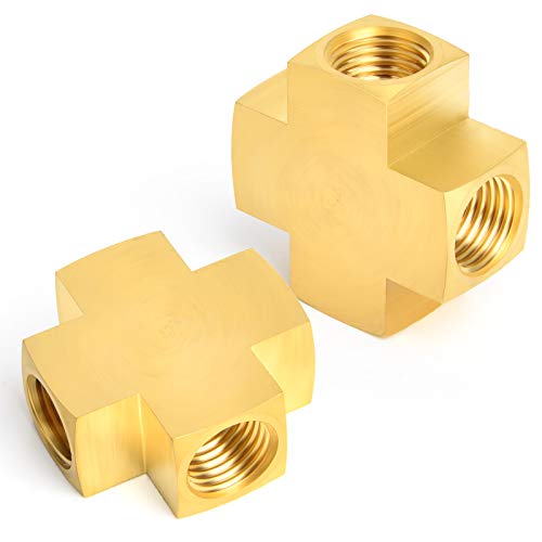 Image of GASHER 1PCS Brass Pipe Fitting, Barstock 4 Way Cros, 1 /4 inch x 1 /4 inch x 1 /4 inch x 1 /4 inch NPT Female Pipe