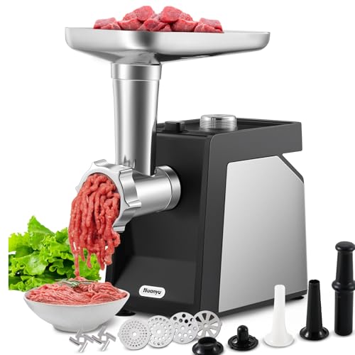Huanyu Electric Meat Grinder for Home Use, Quiet for Apartment Cooking, Process Beef & Venison in 90s, Sausage Kubbe Prep Kit 110v