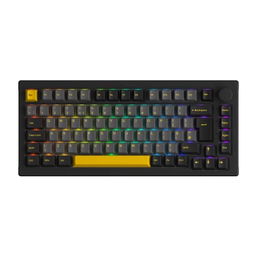 Akko 5075S RGB Mechanische Gaming Tastatur, ISO-UK 75% Layout with Knob, USB Wired Keyboard, 83 Keys Swappable, Cherry PBT Keycaps, Gasket Mount, Poro