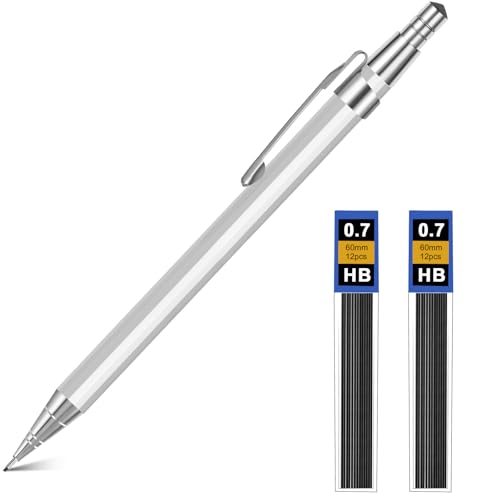 OFFCUP Mechanical Pencils Set, Propelling Silver 0.7mm Automatic Drafting Clutch Pencil With 2 Tube Lead Refills for School, Engineer Writing, Drawing, Sketching