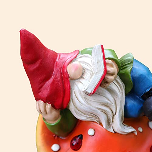 Yngfil Garden Gnomes Statues Outdoor Decor - Gnomes Decorations For Yard,Cute Gnome Is Lying On A Mushroom Reading A Book,Solar Garden Decorations For Patio Yard Lawn Porch #TOP4