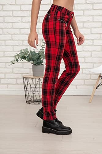 Rot-Schwarz Karierte Damenhose