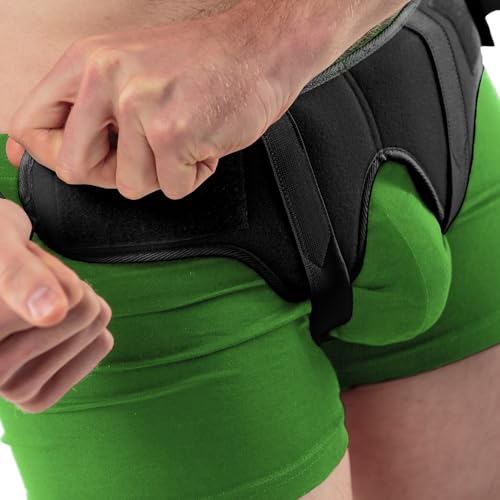 aHeal Braguero hernia inguinal hombre y faja hernia inguinal hombre - Cinturón Soporte Doble Correa Compresión Ajustable, Alivio Dolor Ingle - Tamaño 3: 97.5-105 CM; 38.1-41.3', Negro