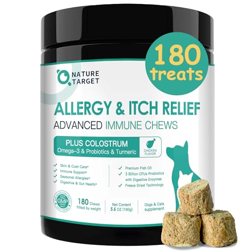 NATURE TARGET Dog Allergy Chews - Dog Allergy Relief, for Skin, Coat, Anti-Itch, Seasonal Allergies,...
