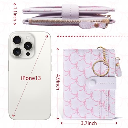 Image of COSHAYSOO Key Chain Wallet for Women Ladies RFID Protection-Small Mini Purse with Card Slots ID Window Coin Zipper-Compact Bifold Design Bill Compartment Waterproof PU Leather-Bow Pattern