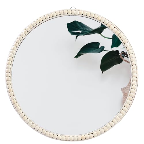 Image of SWTHONY 20 Inch Boho Beaded Round Mirror Wall Decor, Decorative Hanging Circle Nursery Mirrors for Girl Room, Farmhouse, Livingroom, Bedroom