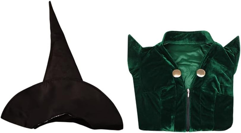 Womens Witch Professor Costume Green Robe Hat Outfit Halloween Wizard Costume Cloak