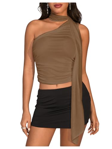Image of RoseSeek Women's Y2K Leopard Polka Dots Halter Asymmetrical Neck Crop Tops
