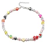 Beauty Smiley Pearl Necklaces for Women Girls Handmade Colorful Seed Beaded Choker Bohemian Christma