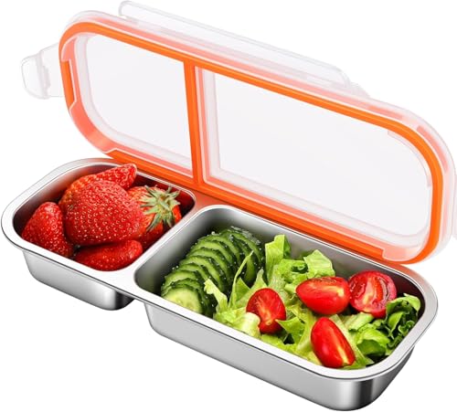 SUMFGO Stainless Steel Snack Container - Leak-Proof Metal Bento Box with 2 Compartments for Kids & Adults - Perfect for School Work Travel & Daycare