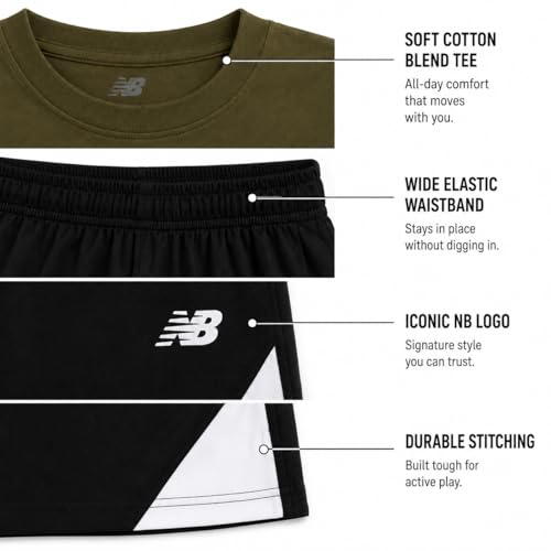 Image of New Balance Boys Athletic Shorts Set - 2 Piece Cotton Blend Jersey Shirt and Active Basketball Shorts for Boys