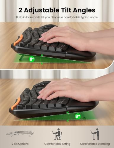 Image of Ergonomic Wireless Keyboard and Mouse Combo, Full Size Wave, Natural Typing | Memory Foam Leather Wrist Rest, Stable 2.4GHz Wireless, 6-Button Mouse, USB-A /USB-C Adapter for Office Computer Laptop Tablet