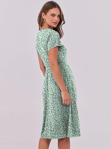 Image of ANRABESS Women Summer Dress Casual Short Sleeve V Neck A-Line Knee Length Pleated Flowy 2026 Fashion Midi Dresses with Pocket