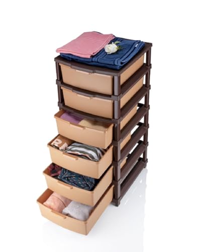 Image of HUMOR Plastic Modular Drawer Organizer Plastic Drawer Storage Chest Of Drawers Rack Drawer Organizer Storage Box, Large Stomo Racks For Multipurpose Anti-slip Shoes Organizers | Brown | 6 Layer (5-XL)