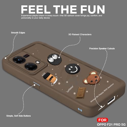 Image of AESTMO Back Case Cover for Oppo F21 Pro 4G Cover | Cute Fun Cartoon 3D Ball | Coffee Silicone Case | Full Body Protection | Camera Protection Back Cover for Oppo F21 Pro 4G (Brown)