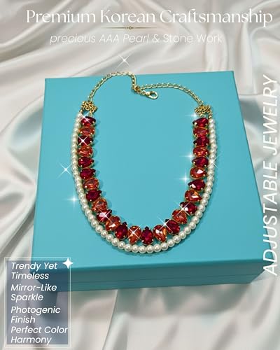 Image of Mansiyaorange Statement AD CZ American Diamond Cubic Zerconia Pearl Necklace Set | Gold Plated Chunky Fashion Jewelry for Women & Girls