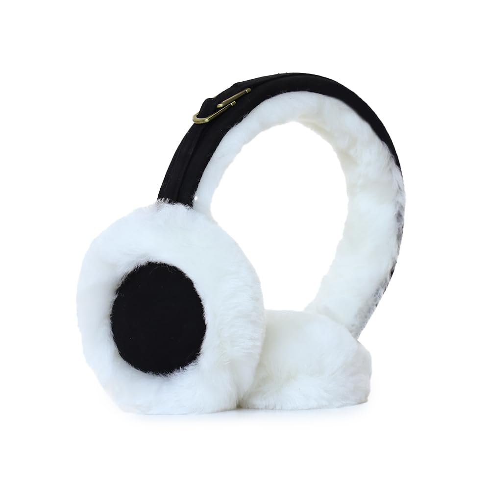MGGMOKAY Unisex Winter Earmuffs Foldable Earmuff Sheepskin Warm Earmuffs,BlackWhite
