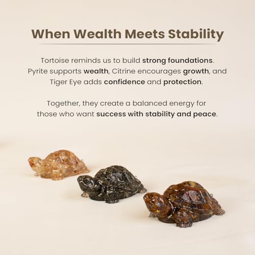 Image of Astrotalk Maha Dhan YOG Tortoise Combo | Resin Pyrite, Citrine & Tiger Eye Turtle for Wealth, Prosperity & Protection | Tortoise for Good Luck for Home Decor & Office | Home Decor for Living Room