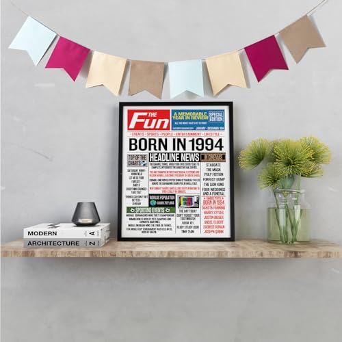 Stuff4 32nd Birthday Poster Framed - Born In 1994 Newspaper - Happy 32nd Birthday Gifts for Men Women Vintage Retro Back In 1994, 8x10 Inch Bday Party Decor Decoration - Image 2