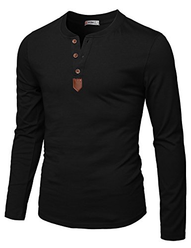 H2H Mens Casual Slim Fit Basic Henley Long Sleeve T-Shirt Black US M/Asia L (CMTTL0103)
