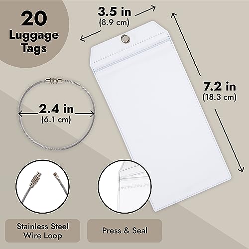 Juvale Luggage Tags for Suitcases - 3.5 x 7.2 in, Clear, 20 Pack - Bulk Zip-Seal Closure & Steel Loop Fastener - Waterproof ID Holders - Travel & Cruise Essentials4