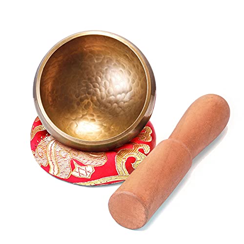 Bol Chantant Artisanal, Bol Musical Tibétain avec Maillet et Coussin, pour Yoga / Méditation / Prière / Relaxation / Soulagement de Stress / Décoration de Maison / Cadeau, 8 cm Cover