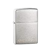 Briquet-Tempête Zippo avec Gravure – Personnalisé avec Nom – Capitales – Briquet Chrome Brossé – sans Essence – Cadeaux Vintage - 3,5 x 5,5 x 1,2 cm