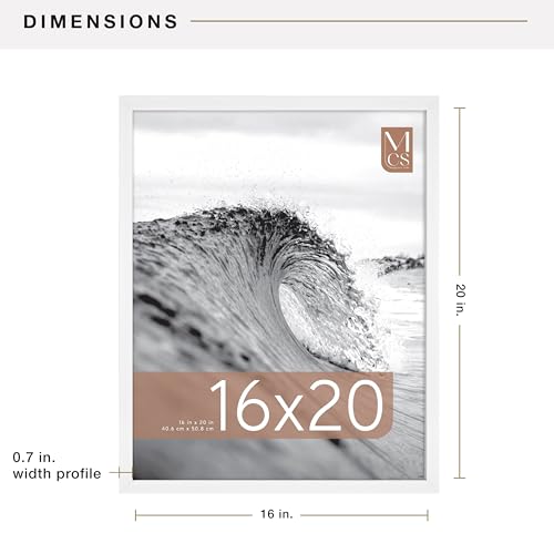 Image of MCS Foundation 16x20 Poster Frame Traditional White, Vertical & Horizontal Wall Hanging Large Picture Frame for Photos, Posters & Art Prints (1-Pack)