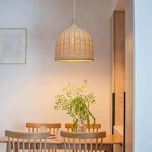 Arturesthome 15.7in Rattan Woven Pendant Light, Handmade Ceiling Pendant Lighting Chandelier, Hanging Lampshade Fixture for Dining Room Kitchen Entryway - Image 6