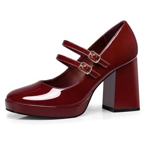 CELLENZ Women Mary Jane Shoes: Red Comfortable High Heels Size 8.5