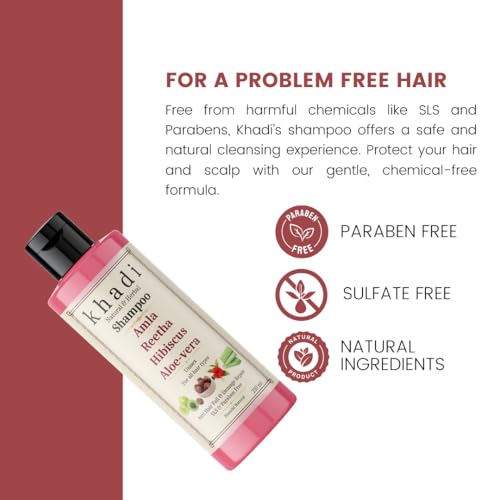 Image of Khadi Amla Reetha Hibiscus Aloe Vera Anti Hair Fall & Damage Repair Shampoo | Khadi Natural Shampoo for Women & Men | Sulfate, SLS & Paraben Free 210 ml