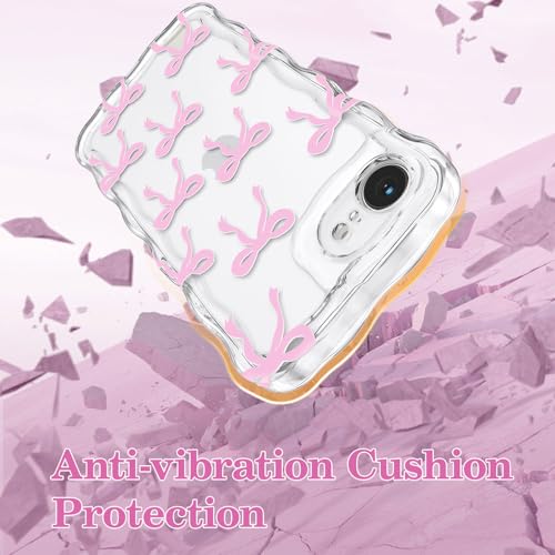 Coque iPhone 17e/16e transparente en silicone souple avec noeud rose