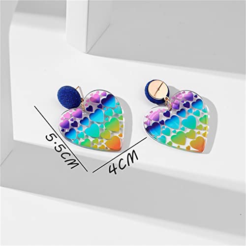 Rlhrnde Acrylic Heart Earrings For Women Girls Creative Big Clear Love Heart Colorful Printed Pattern Dangle Drop Statement Earrings Valentine's Day Girlfriends Bridal Jewelry Gifts (Colorful) #TOP1
