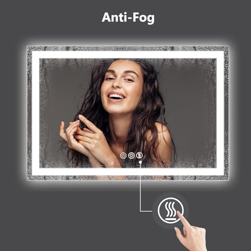 ROOMTEC 88 x 38 Inches LED Bathroom Mirror with Front and Backlit,Anti-Fog,3 Colors and Dimmable Light(Horizontal/Vertical), Silver