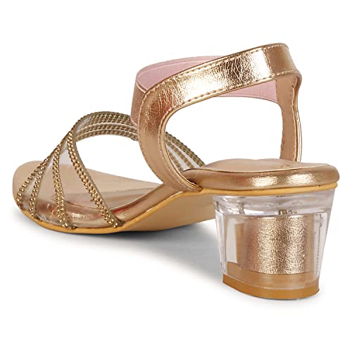 Image of Smart & Sleek Women's Crystal & Glittery Block Heels Fashion Sandals for Women & Girls latest Collection & stylish Comfortable-AB32