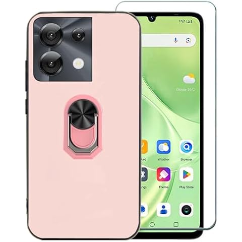 Ranyi for UMIDIGI G9 Phone Case with Screen Protector, Umidigi G9C/G9A/G9T Case, Slim Thin TPU Case & 360 Rotating Ring Holder Kickstand Silicone Rubber Case for UMIDIGI G9 5G/G9C/G9A/G9T, Pink Cover