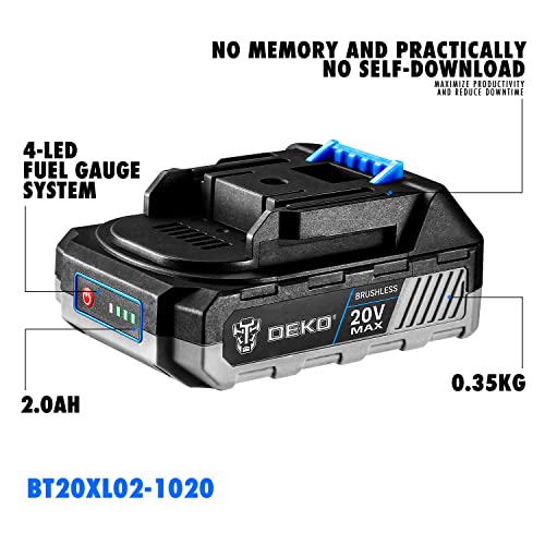 Dekopro 20V Cordless Impact Wrench, 1/2 Power Electric Wrench, Brushless Impact Wrench With Max Torque 258 Ft-Lbs (350N.m) 3200Rpm, 2X2.0Ah Li-Ion Battery, Variable Speed, 1 Hour Fast Charger And Tool #TOP4
