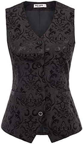 GRACE KARIN Women's Floral Tuxedo Jacket Paisley Shawl Lapel Suit Blazer Waistcoat(3XL,Black #949)