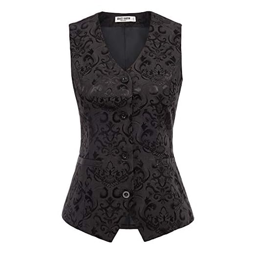 GRACE KARIN Women's Vintage Vest V-Neck Business Suit Dressy Waistcoat（M,Black）