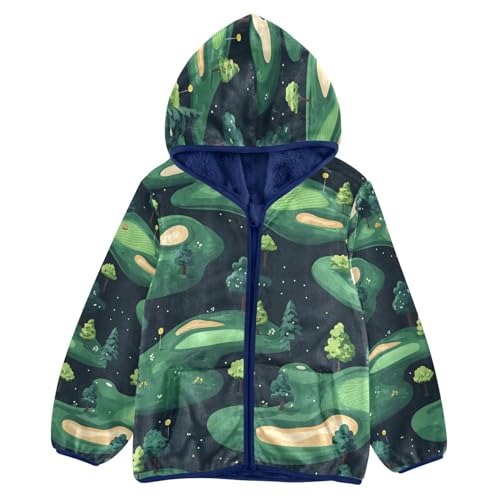 Golf Course Night Pattern Toddler Fleece Jacket Girl Boys Hooded Fleece Jacket Coat Warm Outwear Zip-up 3-10T