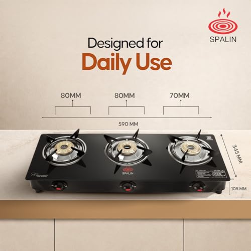 Image of 3 Burner Glass Top Gas Stove | Manual Ignition | Toughened Black Glass | ISI Certified | High Efficiency Burners | Durable & Easy Clean | Modern Kitchen Gas Stove