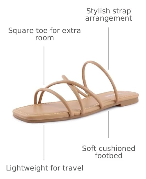 Image of STUNAHOME Women's Rhinestone Thong Flat Sandals Open Toe Slide Sandals with Square Toe Bling Strap