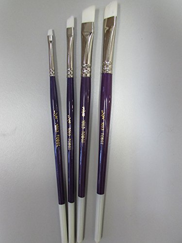 4-Tobgi Artist Brush Set White Synthetic Angular 1/8''-1/4''-3/8''-1/2'' Short Handle