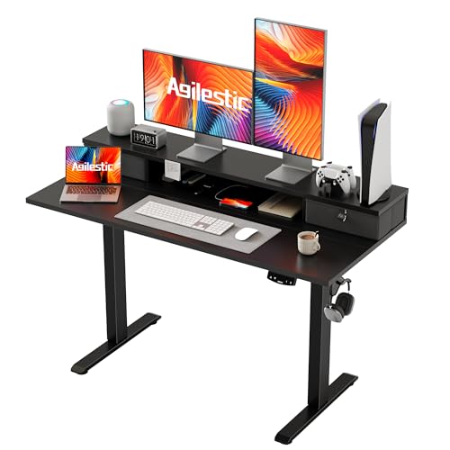 Agilestic 48 x 23 Inches Electric Standing Desk with 2 Storage Drawers, Adjustable Height Sit and Stand Computer Table with Splice Board, Black