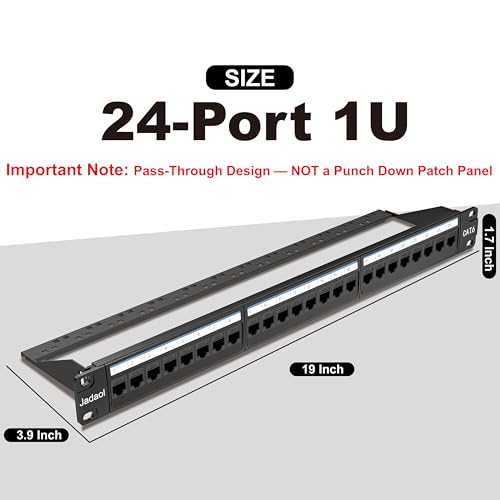 Image of Jadaol [UL Listed] 24 Port Patch Panel Rackmount or Wall Mount 19-Inch, 1U Cat 6 Network Panel Preloaded with 24 Keystone Couplers Plus 1 Spare, 10Gbps Ethernet Panel with Cable Management & Back Bar