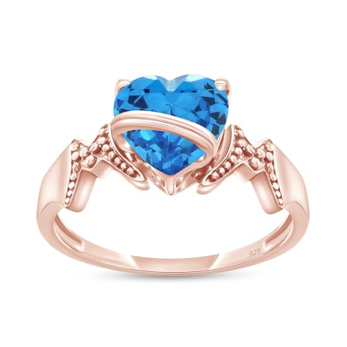 AFFY Heart Shape Simulated Birthstone In 14K Rose Gold Over 925 Sterling Silver