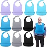 Jeere 10 Pack Silicone Adult Bibs with Crumb Catcher for Elderly Washable Adjustable Waterproof Large Food Catcher Bibs Feeding for Elderly Women Men Unisex