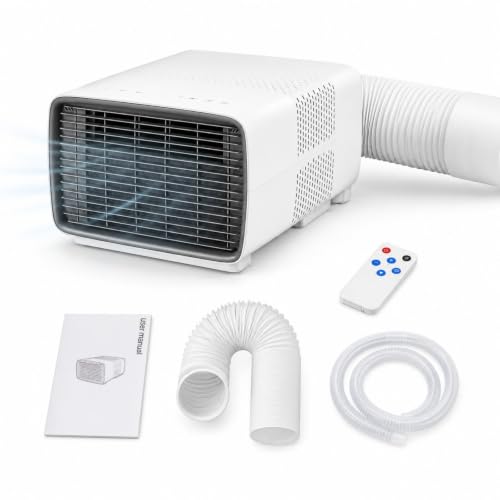 Aire Acondicionado Móvil para Dormitorio y Oficina, 900W Refrigeración, 280W Bajo Consumo, 45 dB Silencioso, Temporizador 1-12H, Pantalla Digital, Mando